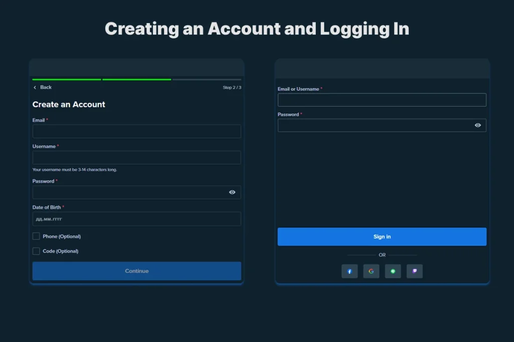 Creating account at Stake sports betting
